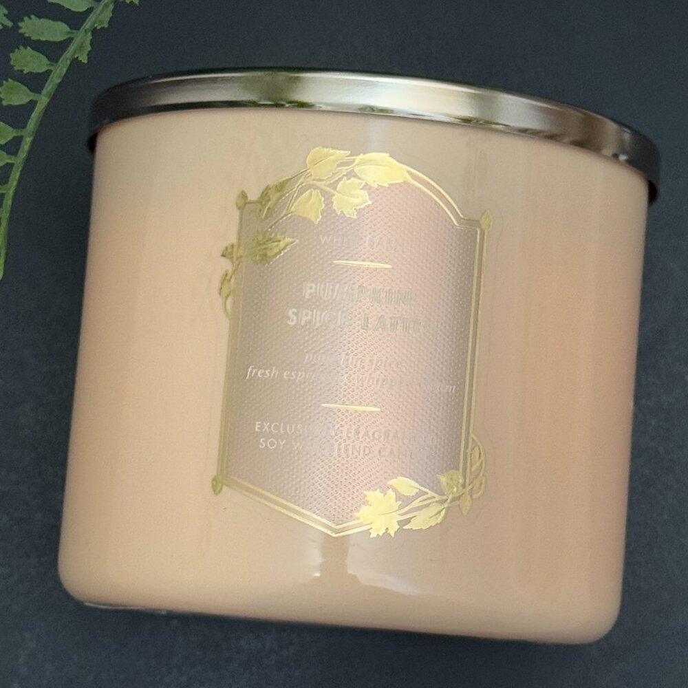 BBW Pumpkin Spice Latte White Barn Bath & Body Works 3 Wick Candle - Picture 5 of 10